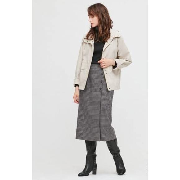 Uniqlo Side Button Checkered Wrap Skirt Gray Large Minimalist Preppy Academia - Picture 1 of 7